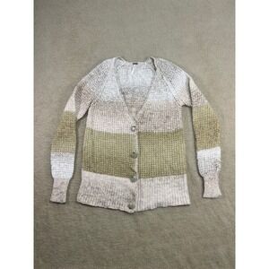 Free People Striped Knit Cardigan Sweater Neutral Tones Button Front Long Sleeve